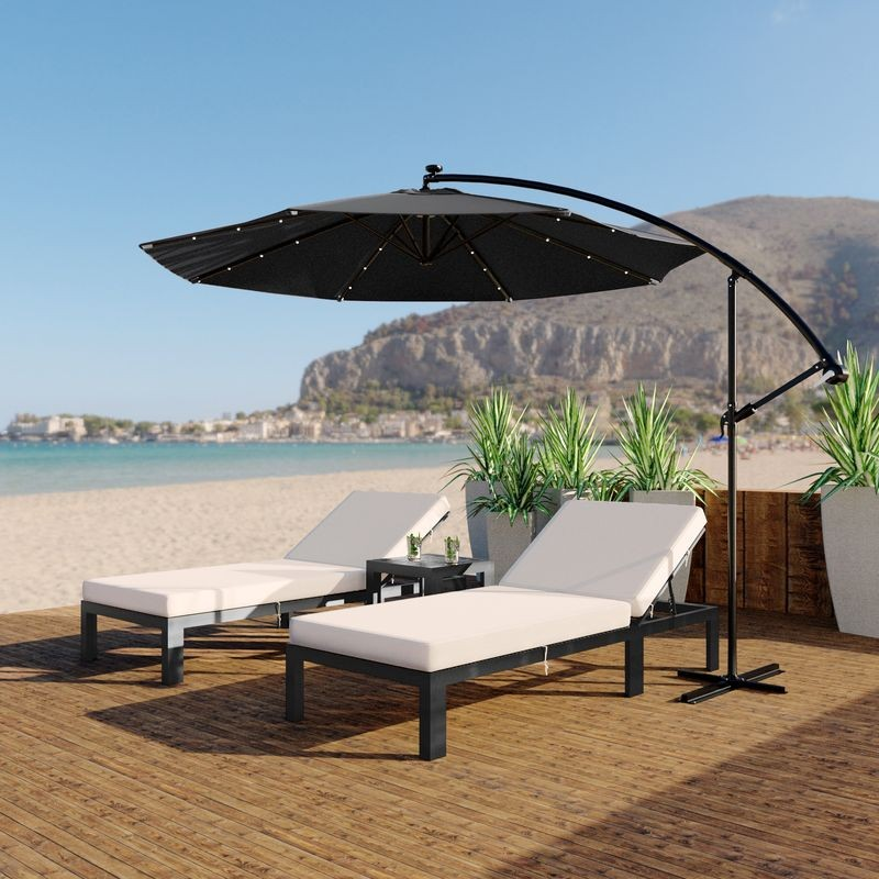 LeisureMod Willry Modern Outdoor 10 Ft Offset Cantilever Hanging Patio Umbrella with Solar Powered LED Gray Outside.