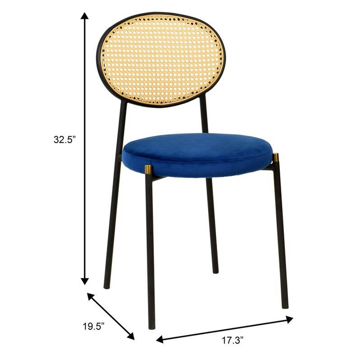 LeisureMod 5-Piece Dining Set with 36" Round Dining Table Black Sintered Stone Top and Black Pedestal with 4 Velvet Dining Chairs in Black Steel Legs in Navy Blue Chair Dimensions.