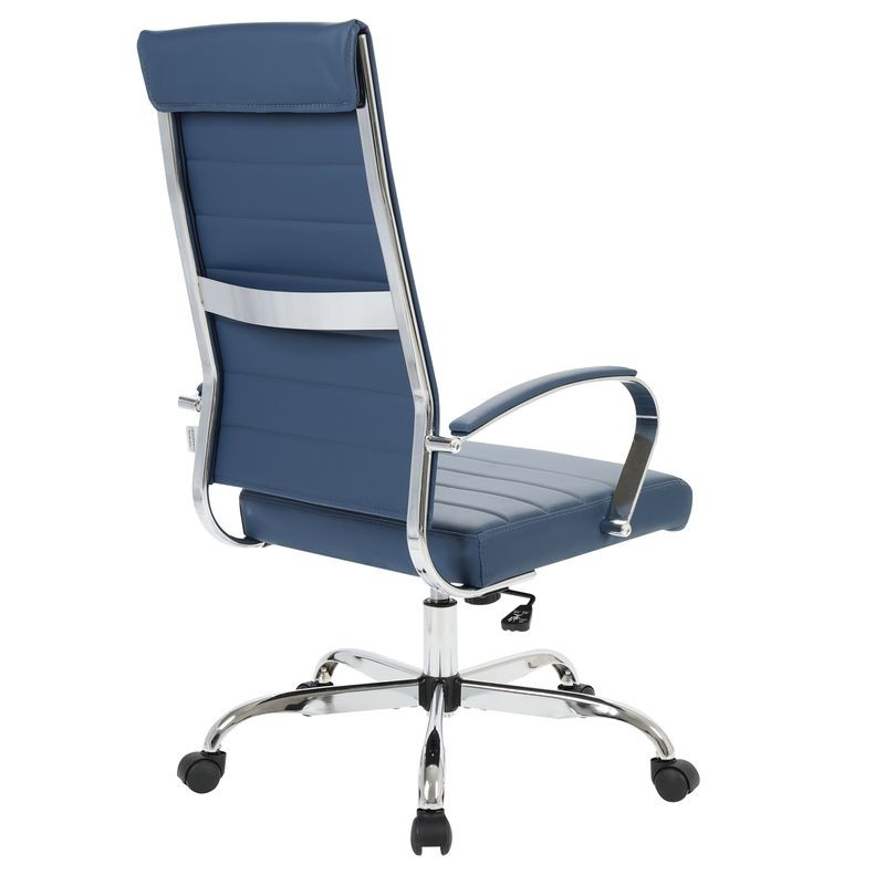 LeisureMod Benmar High-Back Leather Office Chair Navy Blue Back View.