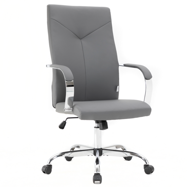 LeisureMod Sonora Modern High-Back Leather Office Chair Grey
