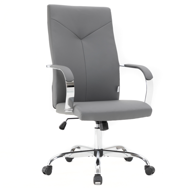 LeisureMod Sonora Modern High-Back Leather Office Chair Grey