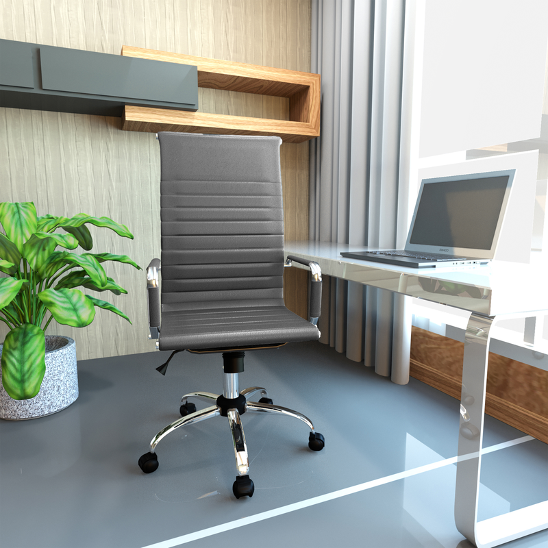 LeisureMod Harris High-Back Office Chair with Swivel Grey with Background.