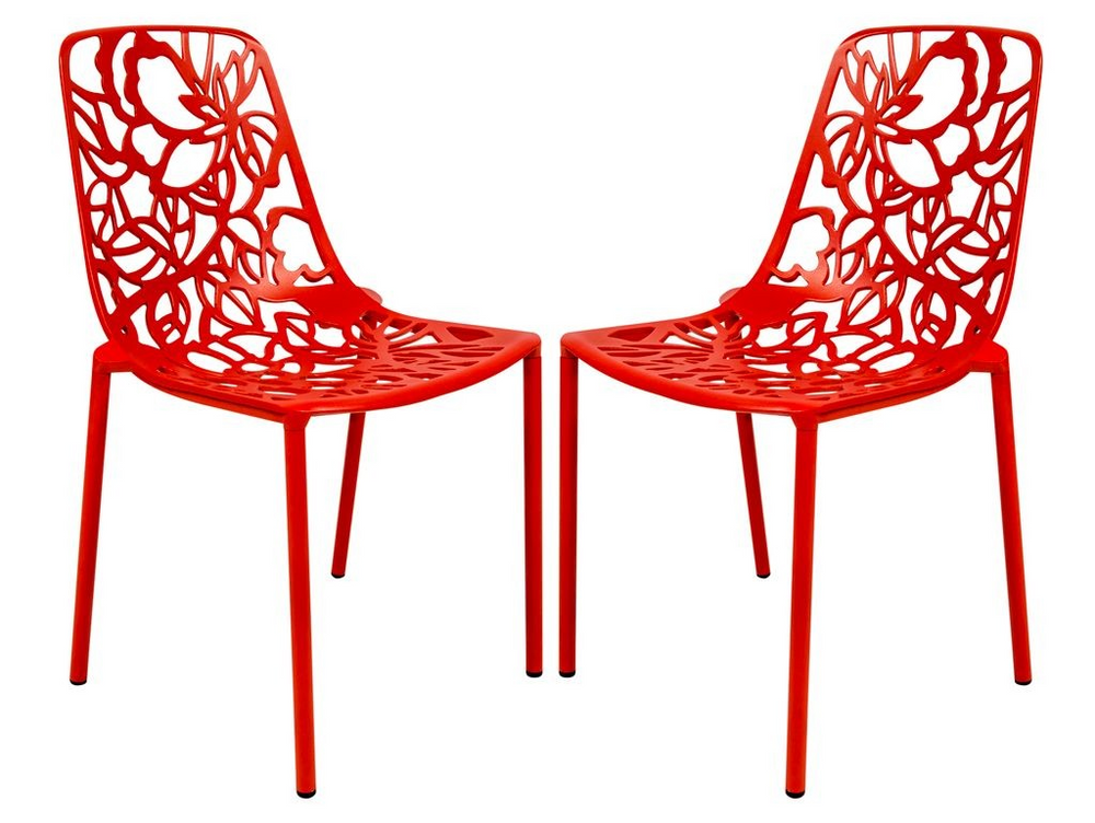 LeisureMod Modern Devon Aluminum Chair, Set of 2 Red Together.