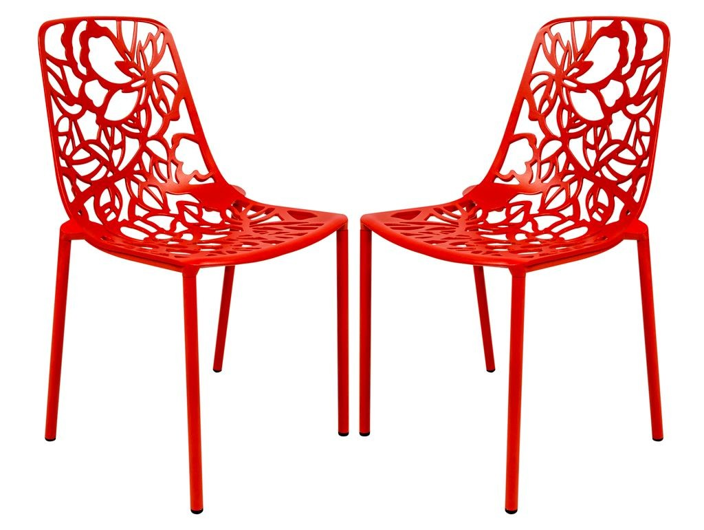 LeisureMod Modern Devon Aluminum Chair, Set of 2 Red Together.