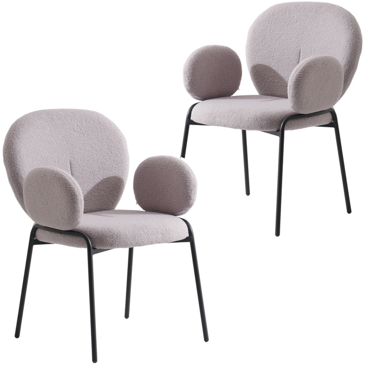 Leisuremod Celestial Series Boucle Dining Armchair with Black Frame and Grey Fabric Set of 2