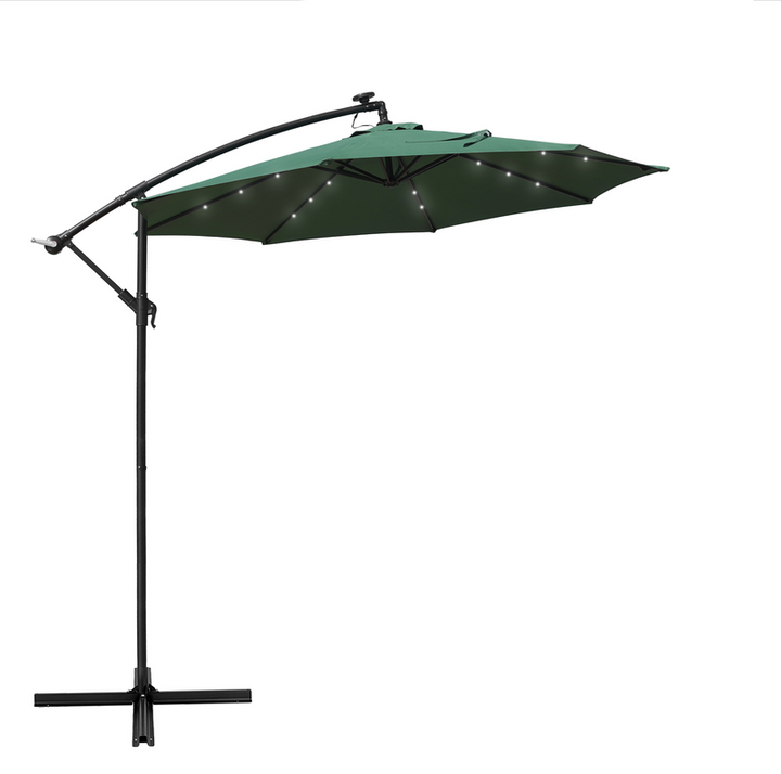 LeisureMod Willry Modern Outdoor 10 Ft Offset Cantilever Hanging Patio Umbrella with Solar Powered LED Green