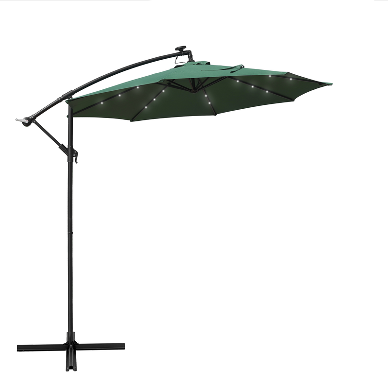LeisureMod Willry Modern Outdoor 10 Ft Offset Cantilever Hanging Patio Umbrella with Solar Powered LED Green
