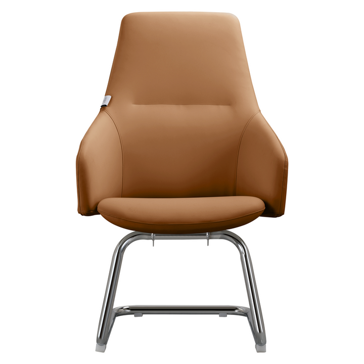 LeisureMod Celeste Series Office Guest Chair in Acorn Brown Leather Front View.