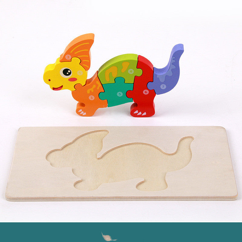 Colorful dinosaur-shaped puzzle on a white background.