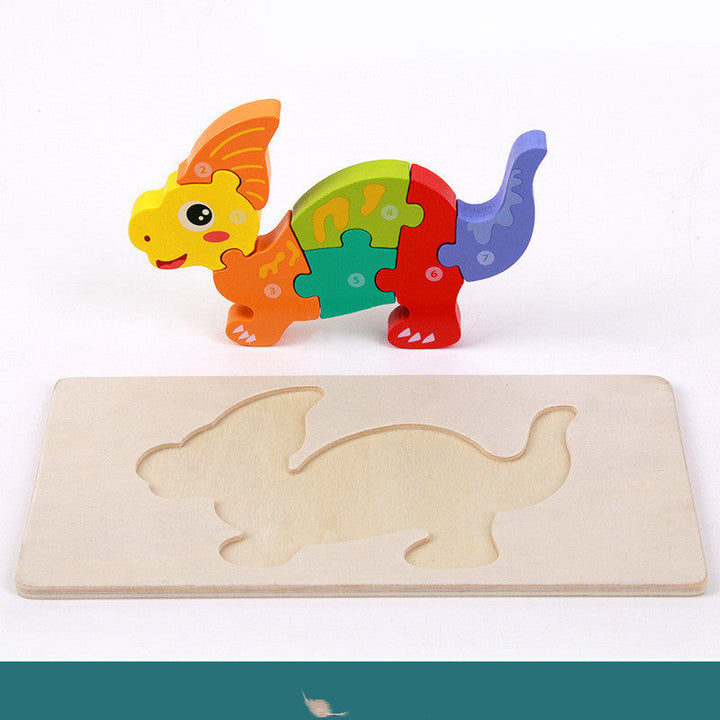 Colorful dinosaur-shaped puzzle on a white background.
