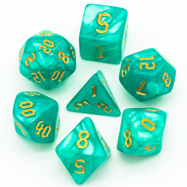 Seafoam Macaron 7-Dice Blend Set w/Gold Numbers