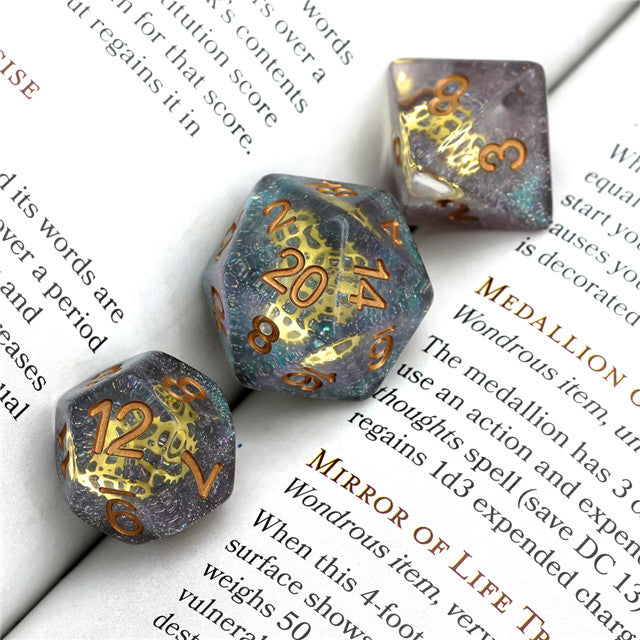 Glitter Mini Gearwheel Dice 7-Dice Dungeons and Dragons RPG
