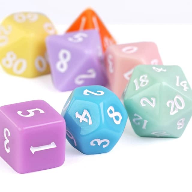 Multi-Color Macaron 7-Dice Set w/White Numbers Pastel Dnd Dice Set