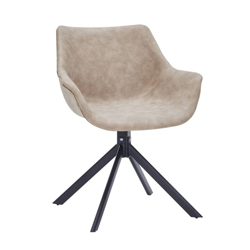 LeisureMod Markley Modern Leather Dining Swivel Armchair in Taupe Front View.