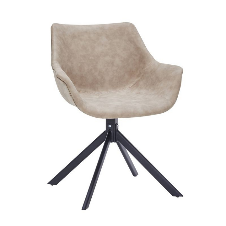 LeisureMod Markley Modern Leather Dining Swivel Armchair in Taupe Front View.