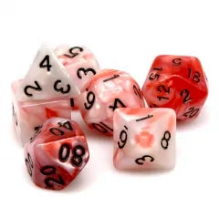 Shell White/Red 7-Dice Set w/Black Numbers Dnd Dice Set