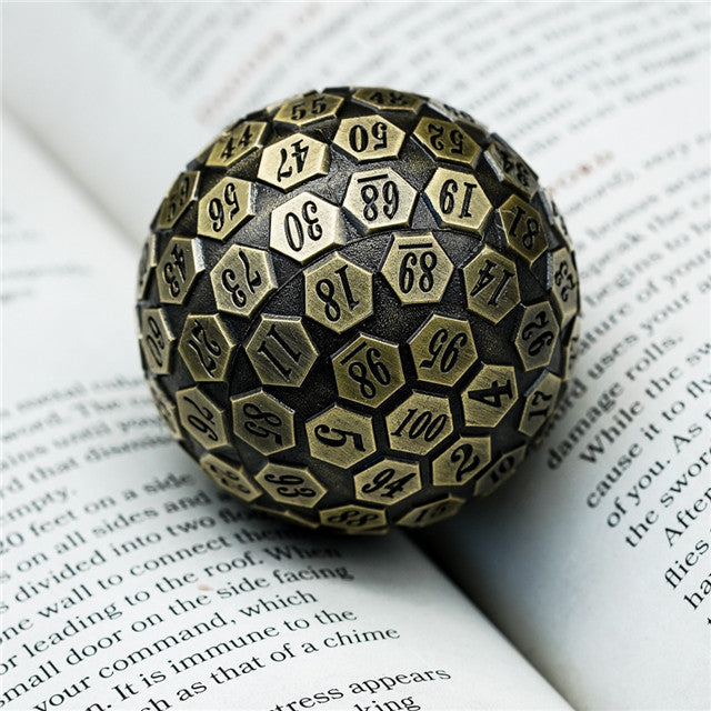 Metal Single 100 Sided Polyhedral Dice (D100) | Brass Color Solid (45mm)