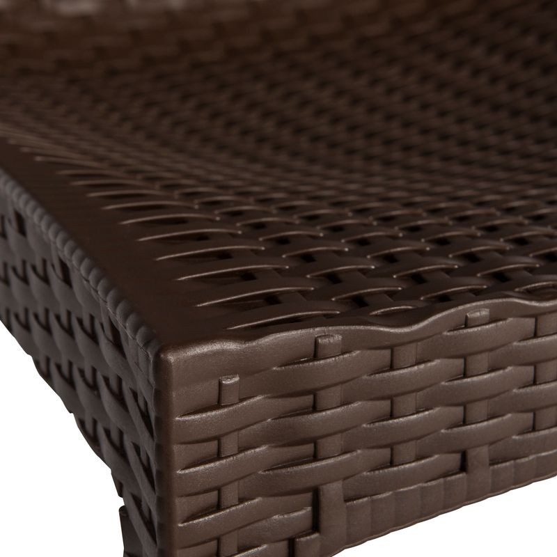 LeisureMod Weave Mace Indoor/Outdoor Dining Chair (Armless) Brown Closeup.