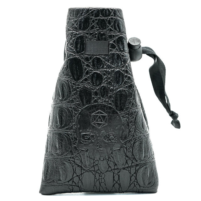 Leather Dice Bag with Skull sporting d20 Tattoo