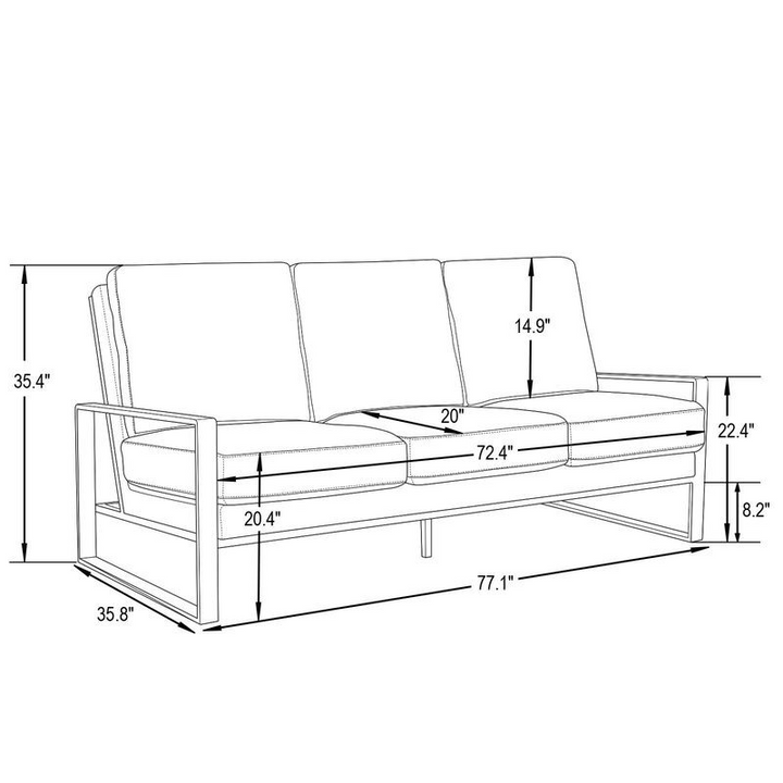 LeisureMod Jefferson Contemporary Modern Design Velvet Sofa with Silver Frame Black Dimensions.
