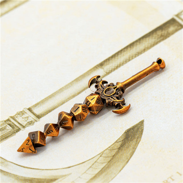 Dice Sword Gold 46mm x 9mm Trinket Novelty