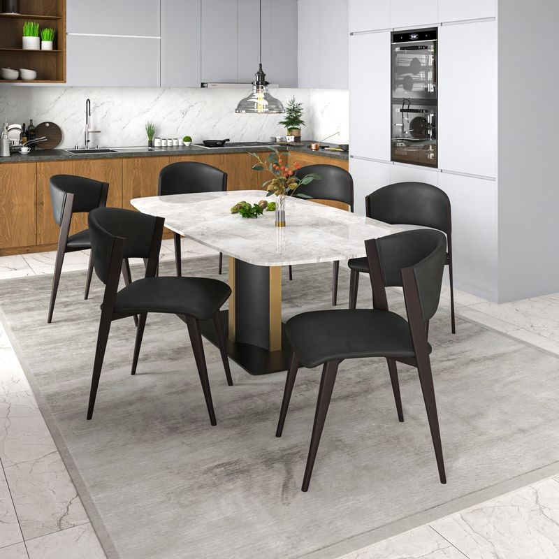 LeisureMod Aspen Collection Modern Dining Chair in Black at Table.