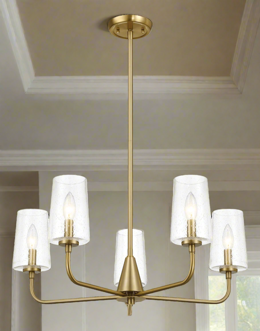 Dazzle Five Lights Chandelier with Clear Seeded Glass and Satin Brass Chandelier View