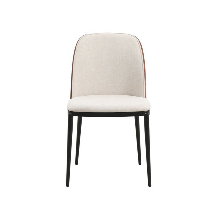 LeisureMod Tule 7-Piece Dining Set in Steel Frame with 6 Upholstered Seat Dining Chairs and 71" Oval Dining Table with MDF Tabletop Walnut/Beige Front Chair Photo.