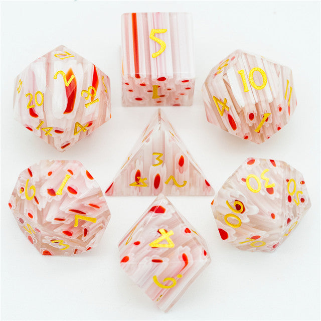Flower Glass DND Dice Red Limited Edition in Wood Box