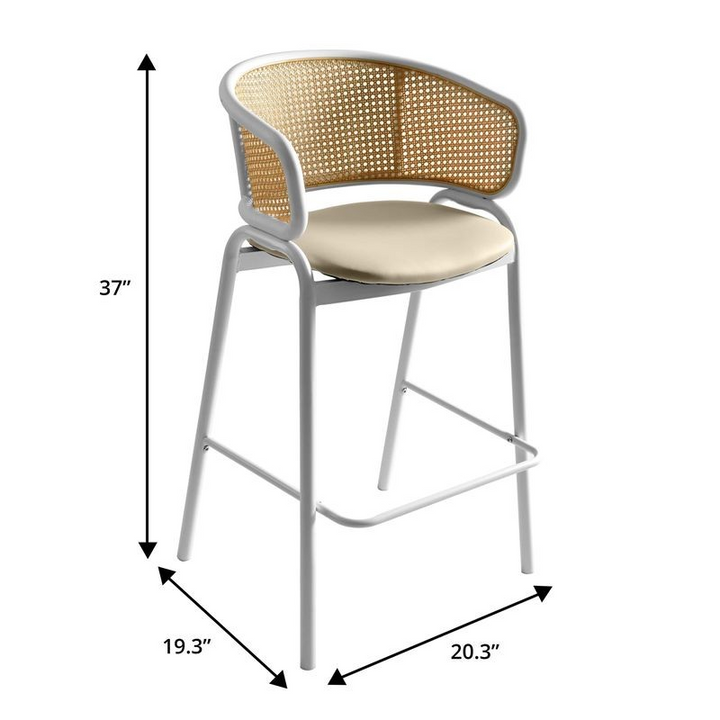 Bar stool with dimensions labeled on a white background.