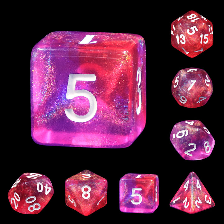 Carbon Stars Pink/Purple Glitter 7-Dice Set by HendgaDice