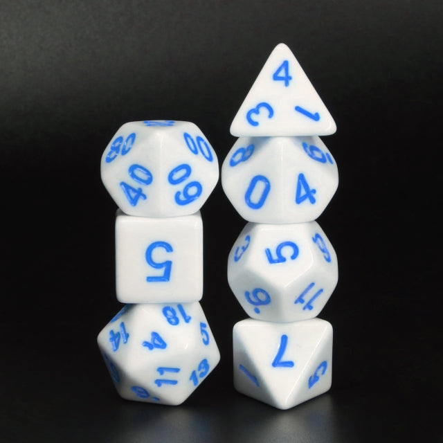 White Opaque with Blue Numbering 7-Dice Set RPG