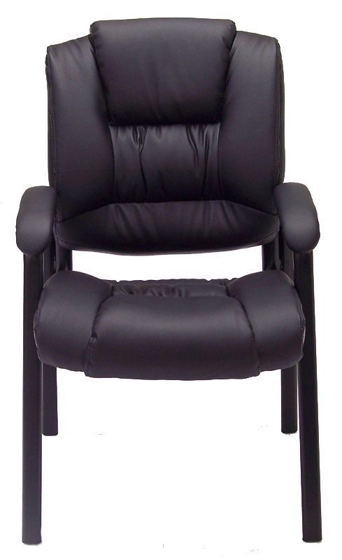 Deep Cushion Black Leather Guest Chair Front