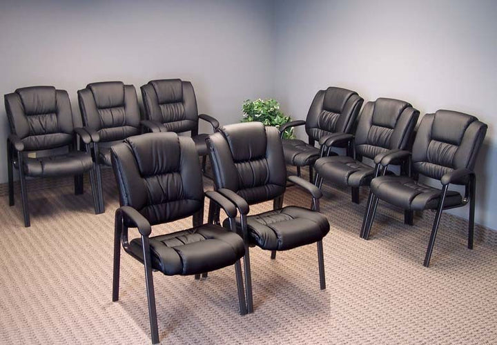 Deep Cushion Black Leather Guest Chair Multiple in Waiting Room