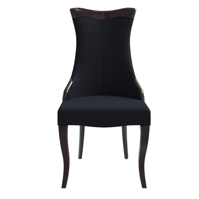 LeisureMod Novara Collection Modern Wooden Dining Chair in Black Velvet Front View.