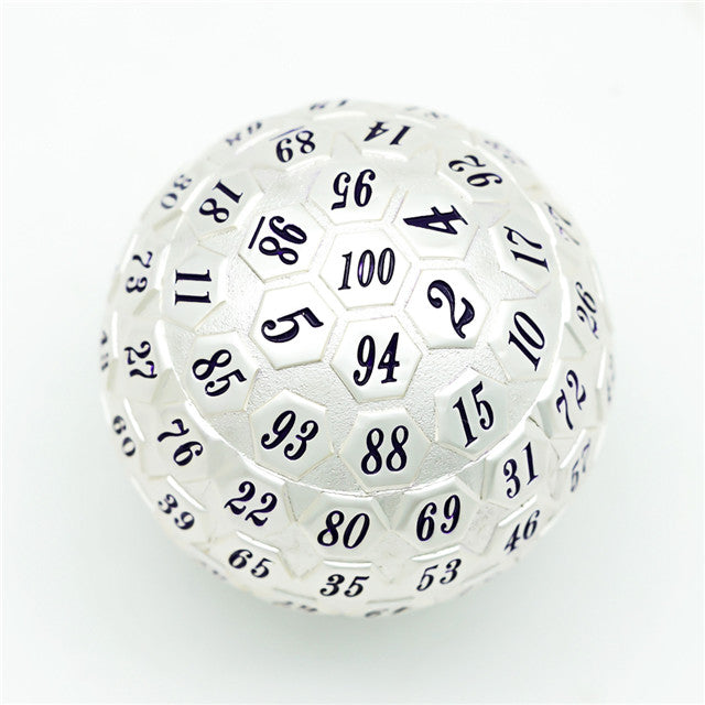 Silver Metal d100 w/ Purple Numbers Dungeons and Dragons RPG