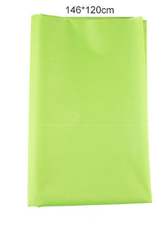 Green fabric sheet with dimensions on a white background.