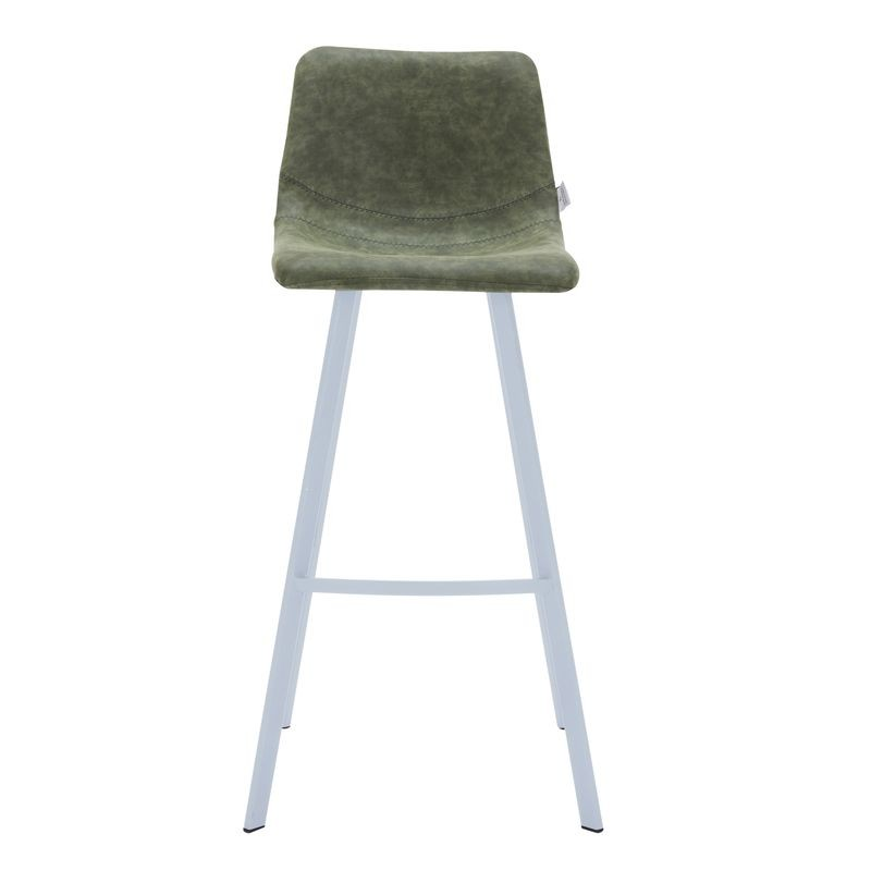 Elland Bar stool Olive Green with White Base Front View.
