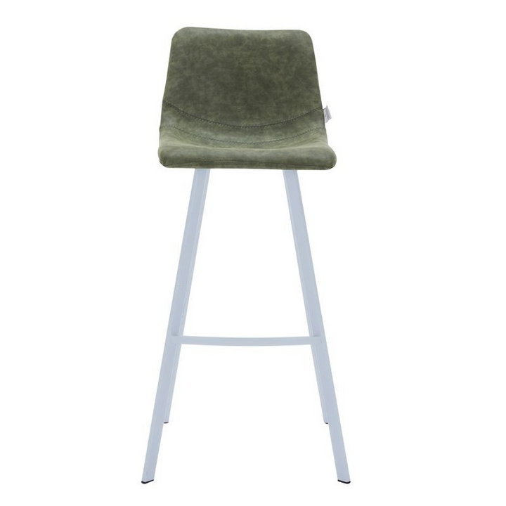 Elland Bar stool Olive Green with White Base Front View.