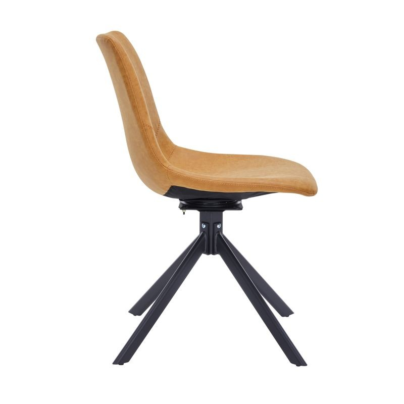 LeisureMod Markley Modern Leather Swivel Dining Chair With Metal Legs in Brown Side View.