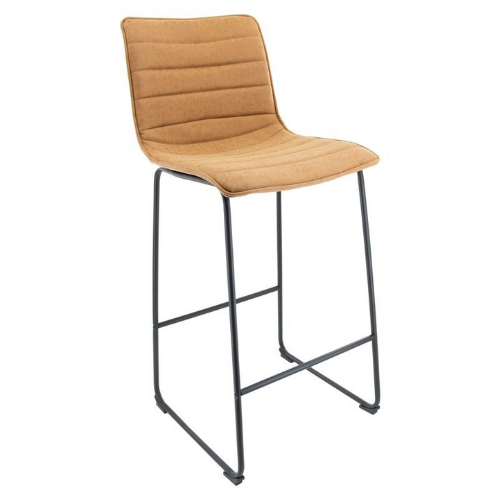 LeisureMod Brooklyn 29.9" Modern Leather Bar Stool with Black Iron Base and Footrest