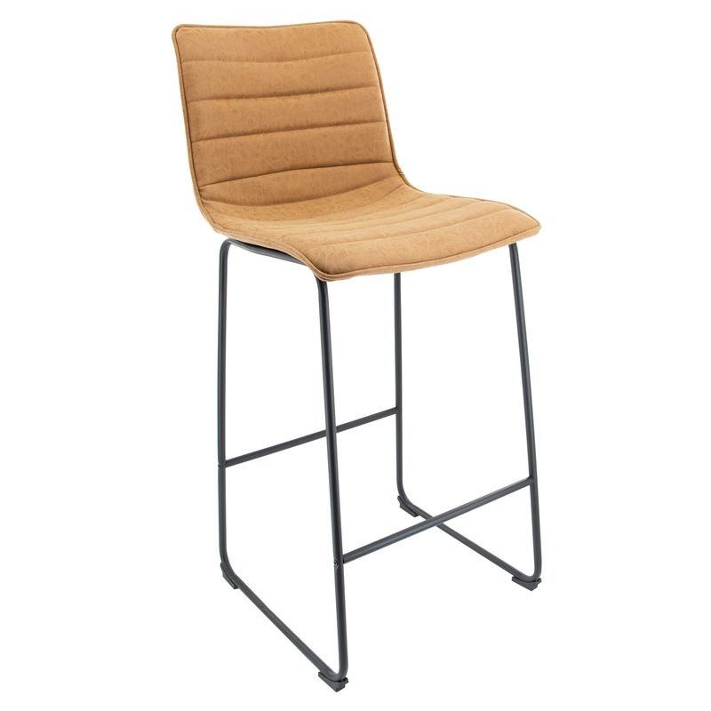 LeisureMod Brooklyn 29.9" Modern Leather Bar Stool with Black Iron Base and Footrest