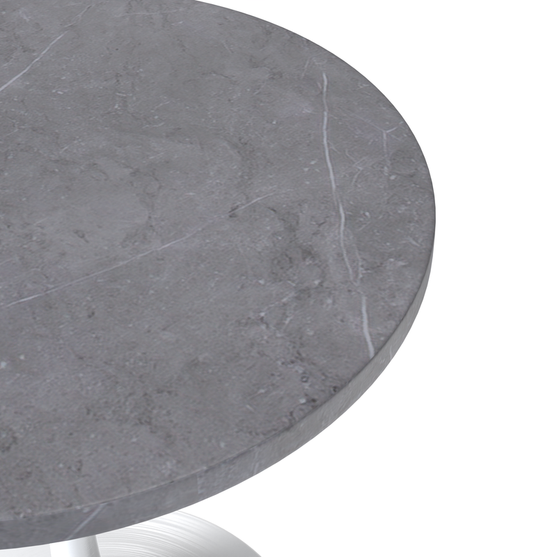 LeisureMod Verve Collection 27 Round Dining Table, White Base with Sintered Stone Grey Top View.