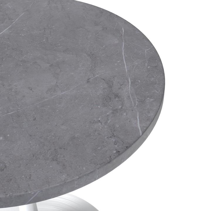 LeisureMod Verve Collection 27 Round Dining Table, White Base with Sintered Stone Grey Top View.