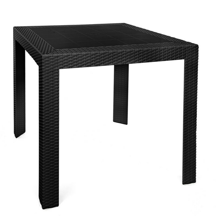 Black square table on a white background.