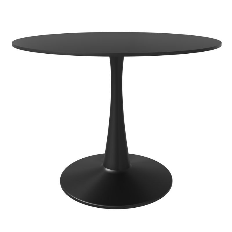 LeisureMod Bristol, 40" Round Dining Table in Black Base with Black Top Side View.