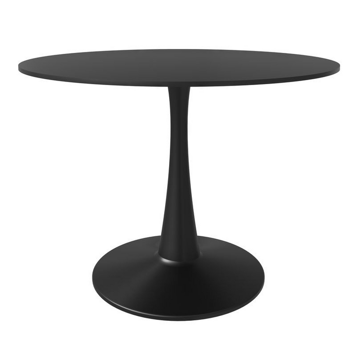 LeisureMod Bristol, 40" Round Dining Table in Black Base with Black Top Side View.
