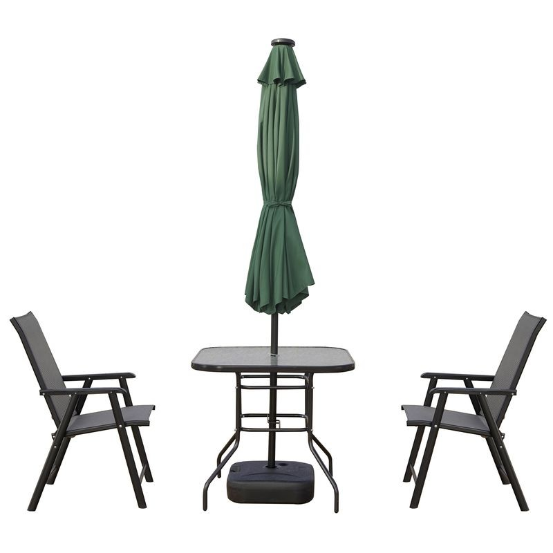 LeisureMod Sierra Outdoor Patio Umbrella with Base in Green Closed.
