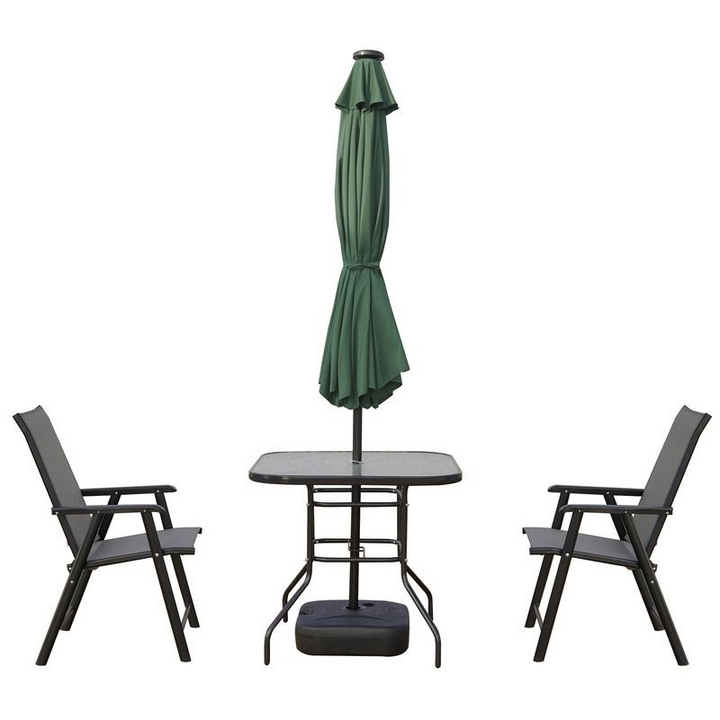 LeisureMod Sierra Outdoor Patio Umbrella with Base in Green Closed.