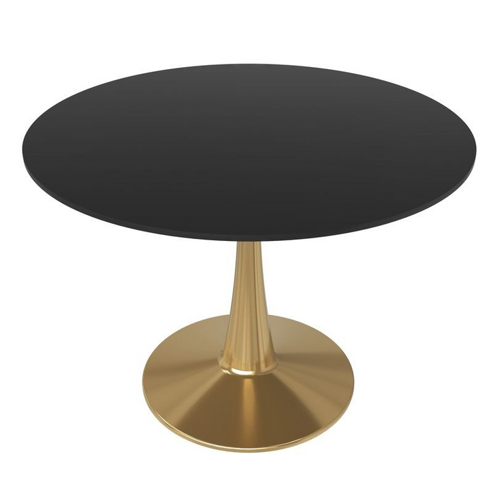 Leisuremod Bristol 40" Round Dining Table Gold Base with Black Top